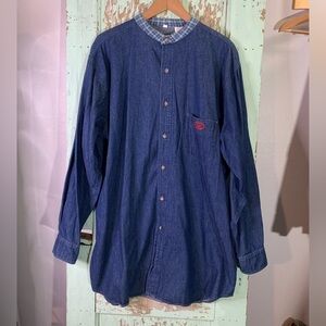 Men’s Cowboy Code blue denim button up long sleeve shirt with front chest pocket